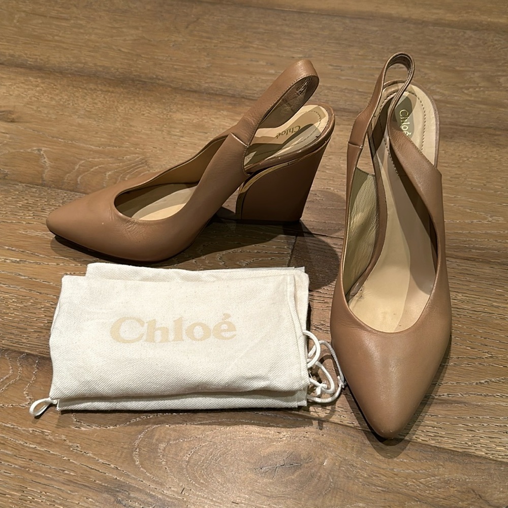 Chloe Beckie Slingback Block Heels in Beige sz 40